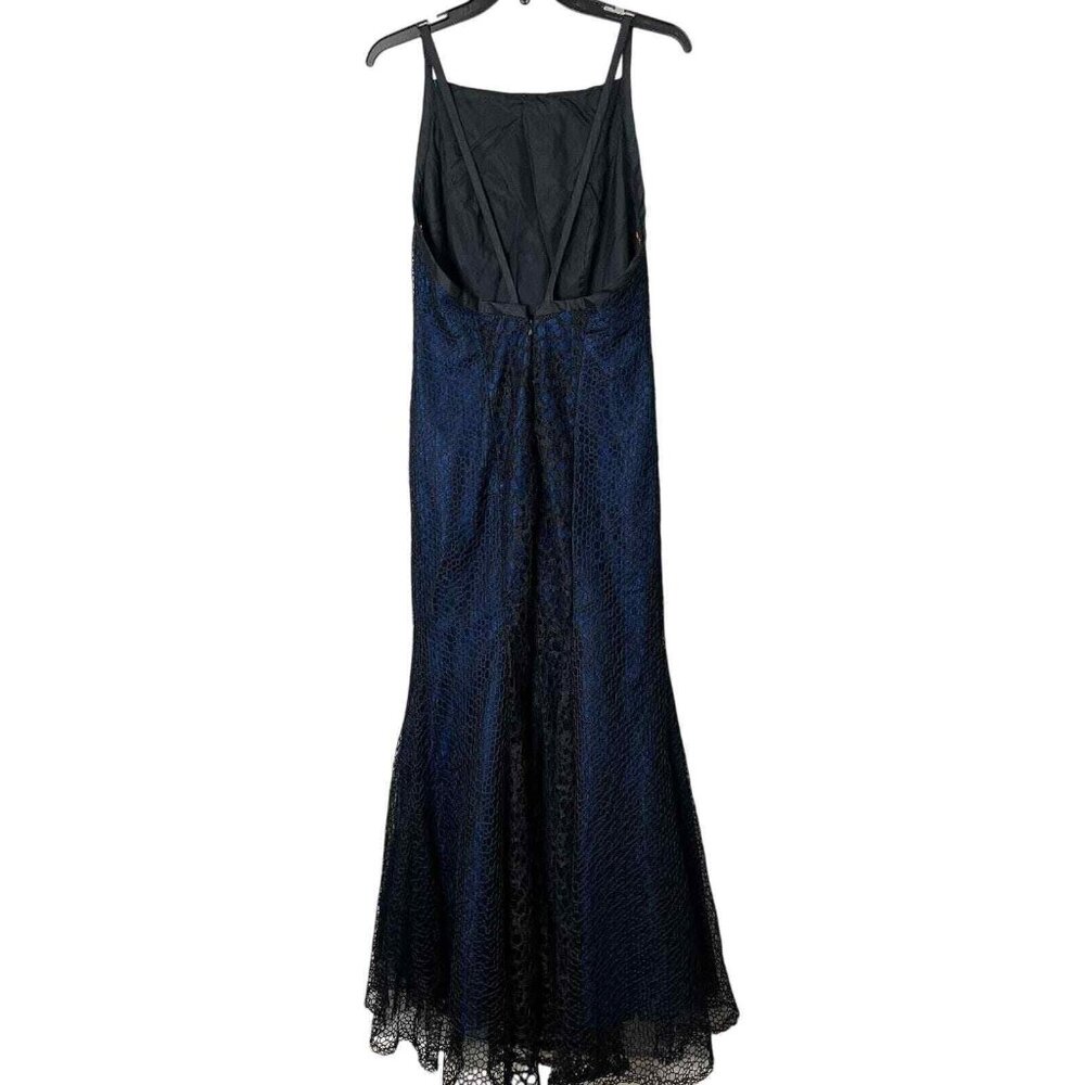 Monique Lhuillier Crochet Lace Dress Womens 6 Blue Black Shimmer Mermaid - Picture 6 of 13